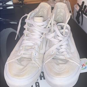 All white unisex high top vans